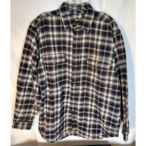 VINTAGE Field & Stream Heavyweight Flannel Shirt Mens Sz Med Blue Gray Cream